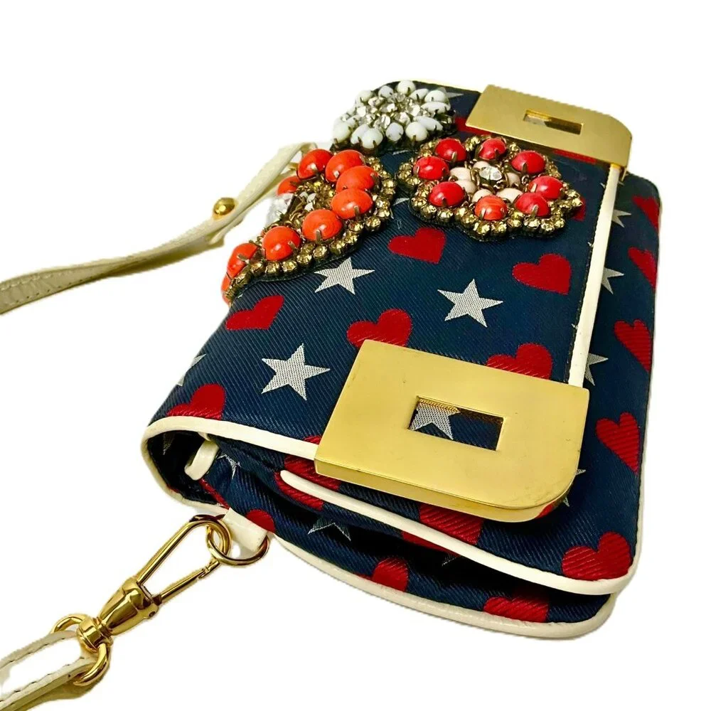Christian Lacroix Mini Crossbody Bag Wallet Jeweled Hearts Stars Vintage Italy - Picture 5 of 10
